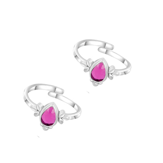 Roovi Malti Pink Stone 925 SIlver Toe ring