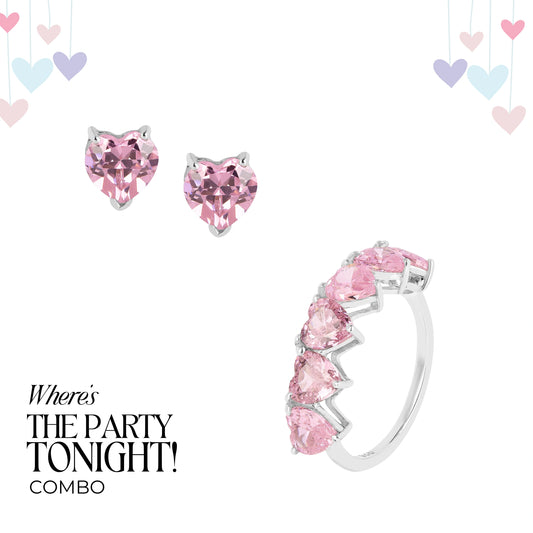 Love Me Pink Diamond Heart Stud & Ring in 925 Silver