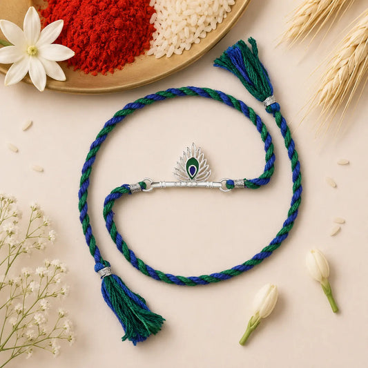 Roovi Real 925 Silver Morpankh Basuri Rakhi for Brother