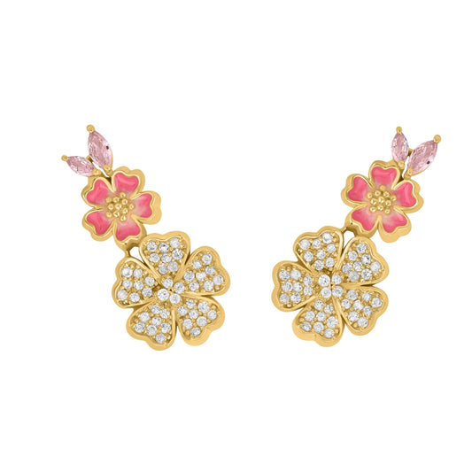 Bloom Babe Flora Stylish 925 Silver Earring with Pink AD