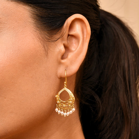 Roovi Gulnaz 925 Silver Jhumki Earrings with 22kt Gold Plating