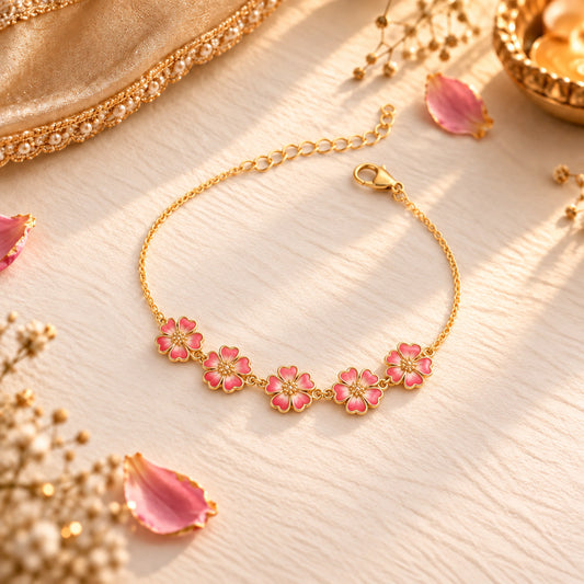 Roovi Sweet Sakura Floral Bracelet in 925 Sterling Silver
