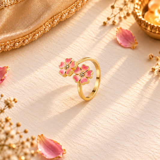 Roovi Pink Mist Flora 925 Silver Ring with 22kt Gold Plating