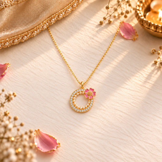 Roovi Flora Belle 925 Silver Pendant with 22kt Gold Plated Chain