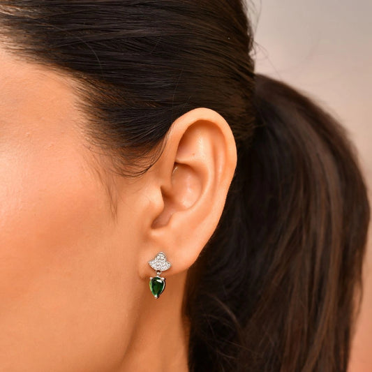 Roovi 925 Silver Emerald Drop Earrings