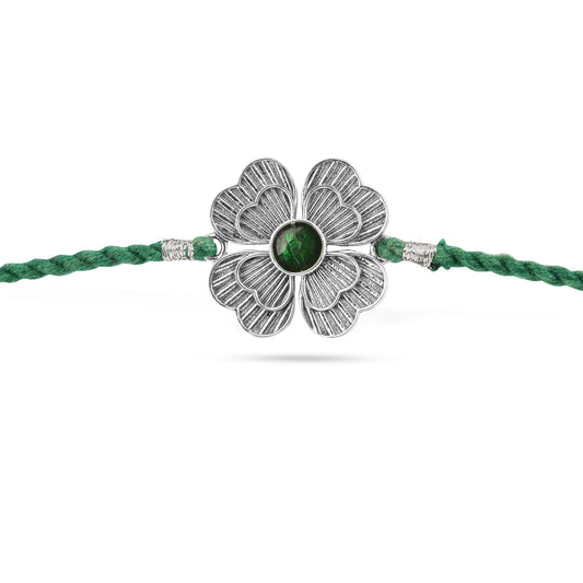 Roovi 925 Silver Lucky Leaf Rakhi For Brother