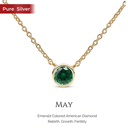 925 Sterling Silver Birthstone Necklace for Women & Girls | American Diamond Minimal Daily Wear Gift