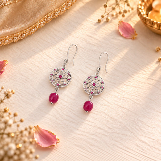 Noor Flower 925 Silver Dangler Earrings for Women