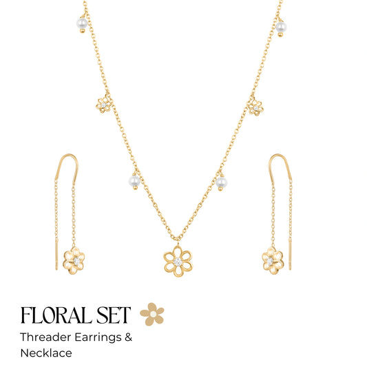 Dainty Flower Suidhaaga Earrings & Necklace Jewelry Set in 925 Silver