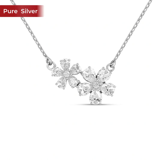 Roovi 925 Sterling Silver Twin Petal Necklace for Women | Lightweight Minimal Pendant Necklace