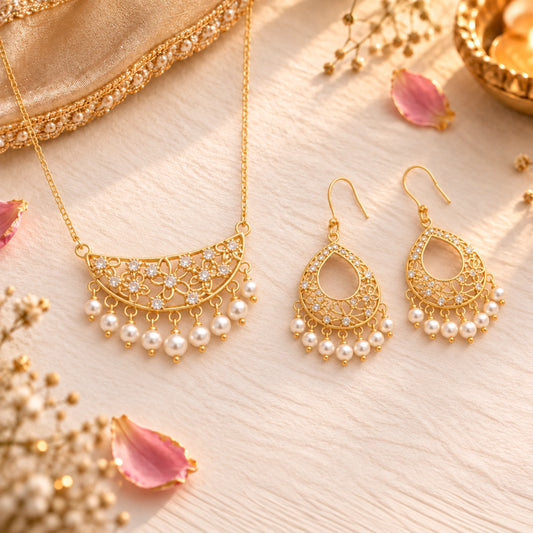925 Silver Necklace Earring Combo for Women | Minimal Jewelry Set – Roovi