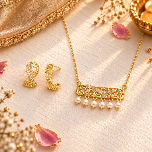 Roovi Desi Look in Office 925 Silver Necklace & Earring Combo