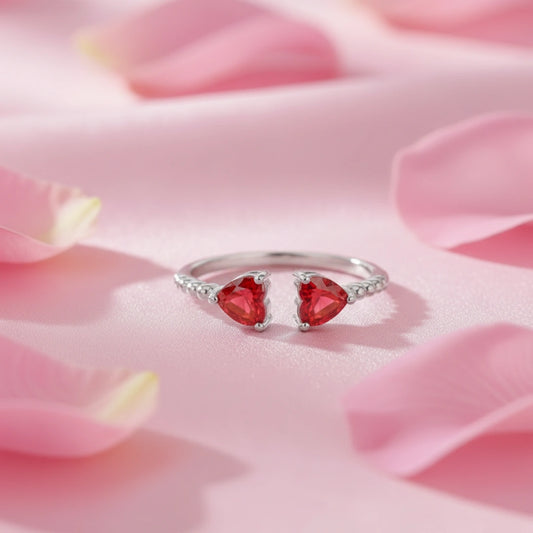 Dil to Dil Heart Ring in 925 Silver with American Diamonds