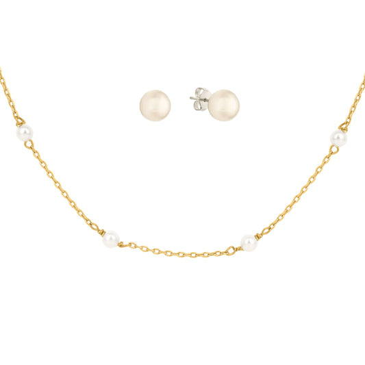 Grace Pearl Necklace & Stud Jewelry Set in 925 Silver