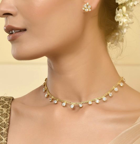 Roovi Chaka Chak Round Zircon Gold plated Necklace in 925 silver