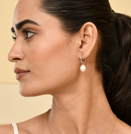 Roovi 2 in 1 Real Pearl Hoops in 925 Silver