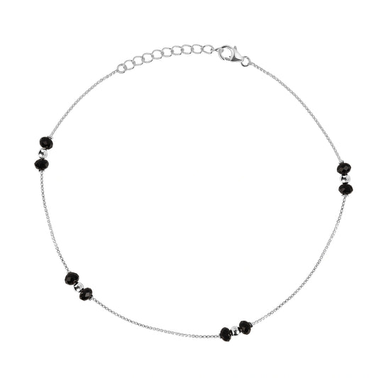 Minimal Black Bead 925 Sterling Silver Adjustable Nazar Anklet for Women I 2 Pc I