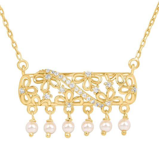 Roovi Flora Pearl Necklace in 925 Silver with 22kt Gold Plating