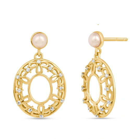 Roovi Flora Pearl Drop Earrings in 925 Silver with 22kt Gold Plating