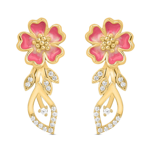 Sweet Blossom 925 Silver Earring with Pink Enamel
