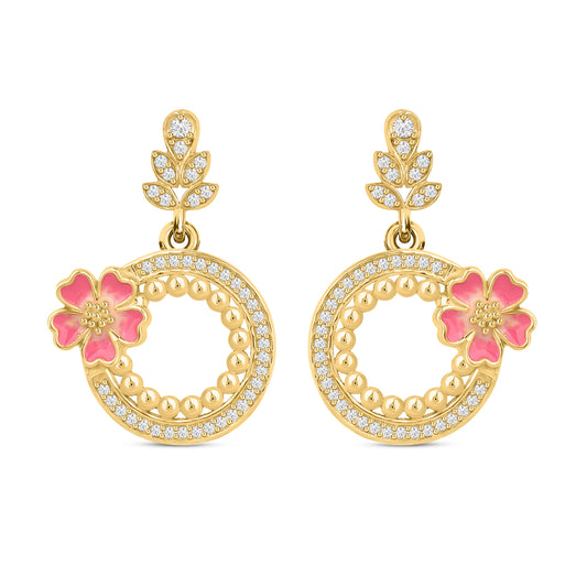 Flora Drip 925 Silver Drop Earring with Pink Enamel