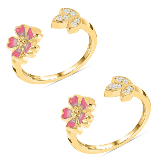 Bloom Girl 925 Silver Toe Rings with 22kt Gold Plated