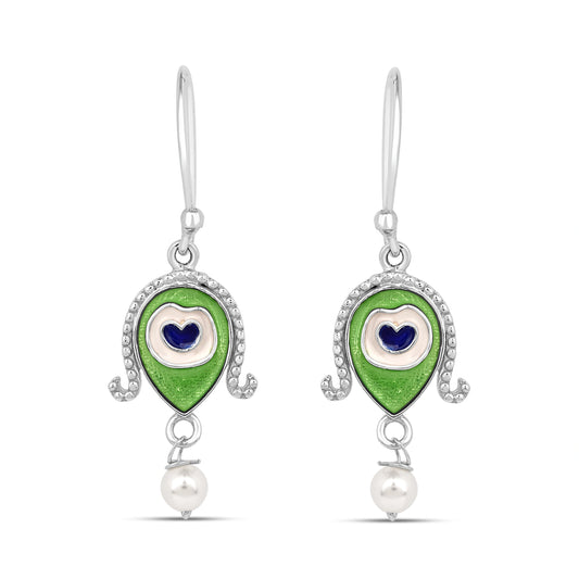 Roovi 925 Silver Morpankh Dangler Earrings with Meenakari