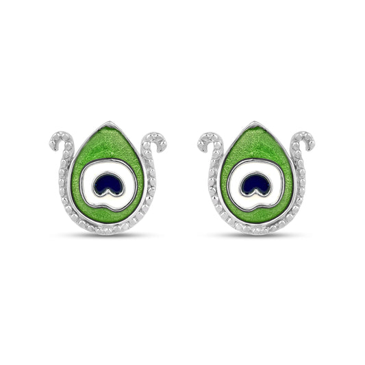 Roovi 925 Silver Morpankh Stud Earrings with Meenakari