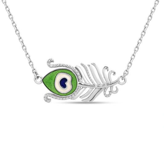 Roovi Morpankh Necklace in 925 Silver with Meenakari