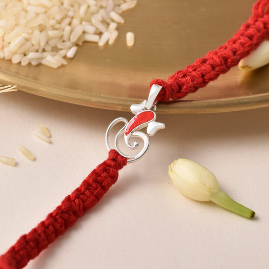 Roovi 925 Silver Ganesh 2 in 1 Pendant Rakhi For Brother
