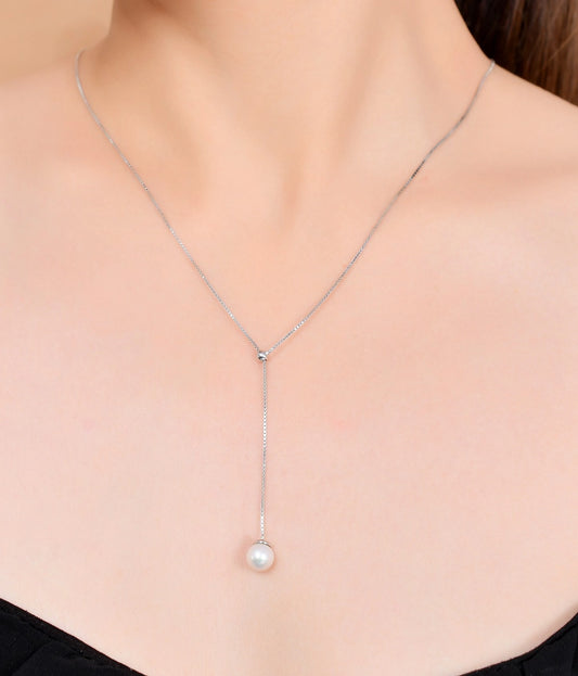 Lariat Pearl Neckalce in 925 Silver
