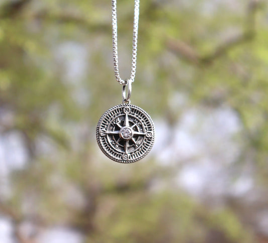Roovi Adventure Compass Pendant in 925 Silver Oxidised