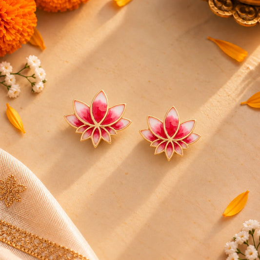 Roovi Padma Lotus Stud 925 Silver Gold Plated Earrings for Women