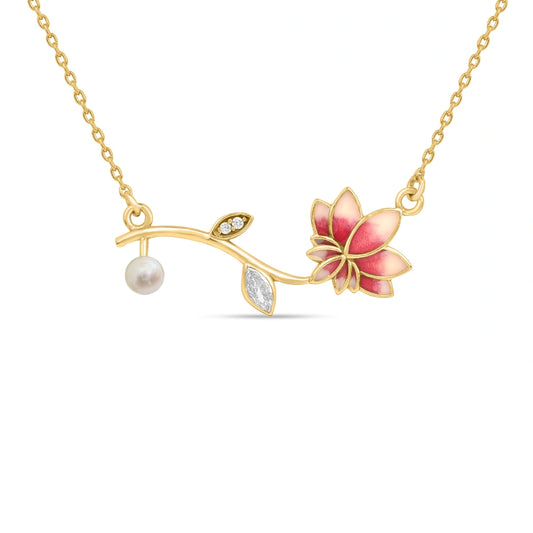 Lotus Blush 925 Silver Necklace with Meenakari