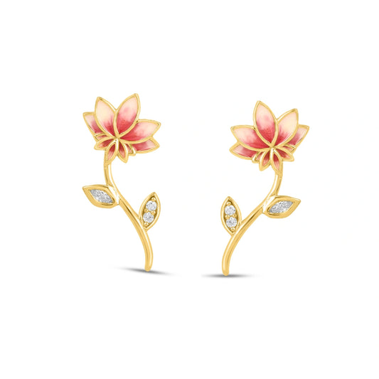 Lotus Blush Drop Earrings in 925 Silver with 22kt Gold Plating