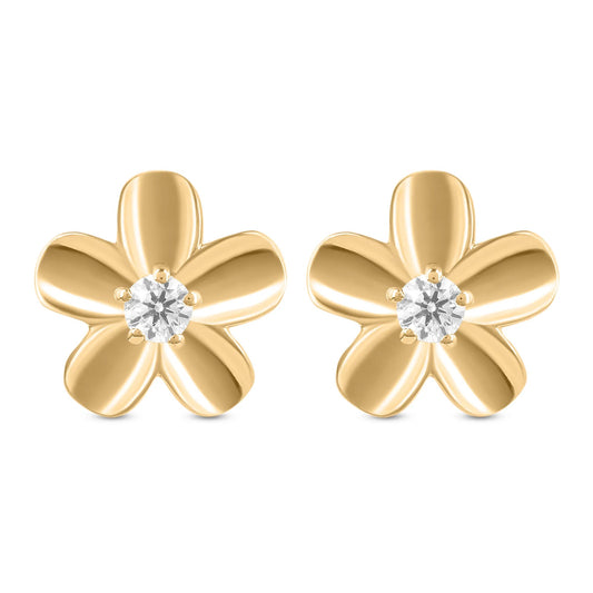 Roovi Flower Power 925 Silver Zircon Studs Earrings Roovi Gold - Shop silver earrings online