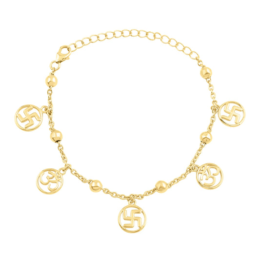 Roovi Om Swastik Blessing 925 Silver Bracelet with 22kt Gold Plated