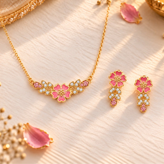 Roovi 925 Sterling Silver Gulabi Blush Necklace & Earring Set for Women | Lightweight Minimal Jewelry Combo