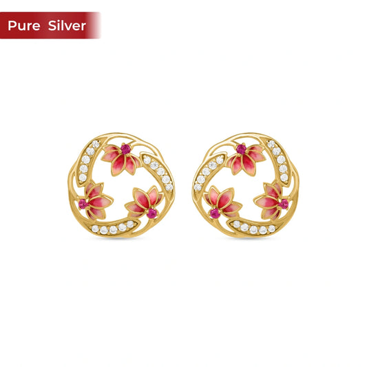 Roovi Lotus Bloom Pure 925 Silver Party Wear Stud Earrings For Women