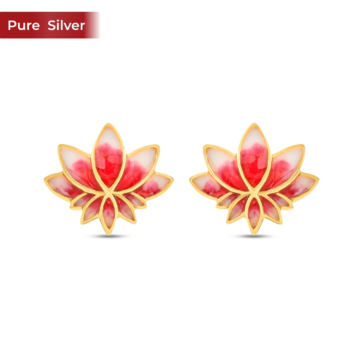 Roovi Padma Lotus Stud 925 Silver Gold Plated Earrings for Women