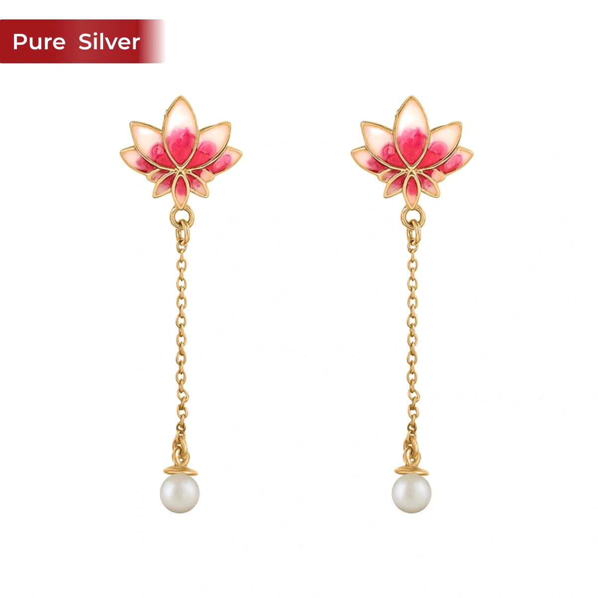 Roovi Lotus Grace 925 Silver Long Drop Earrings for Women