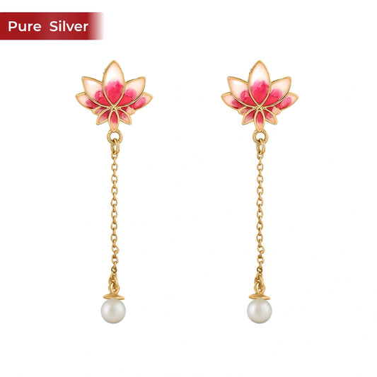 Roovi Lotus Grace 925 Silver Long Drop Earrings for Women