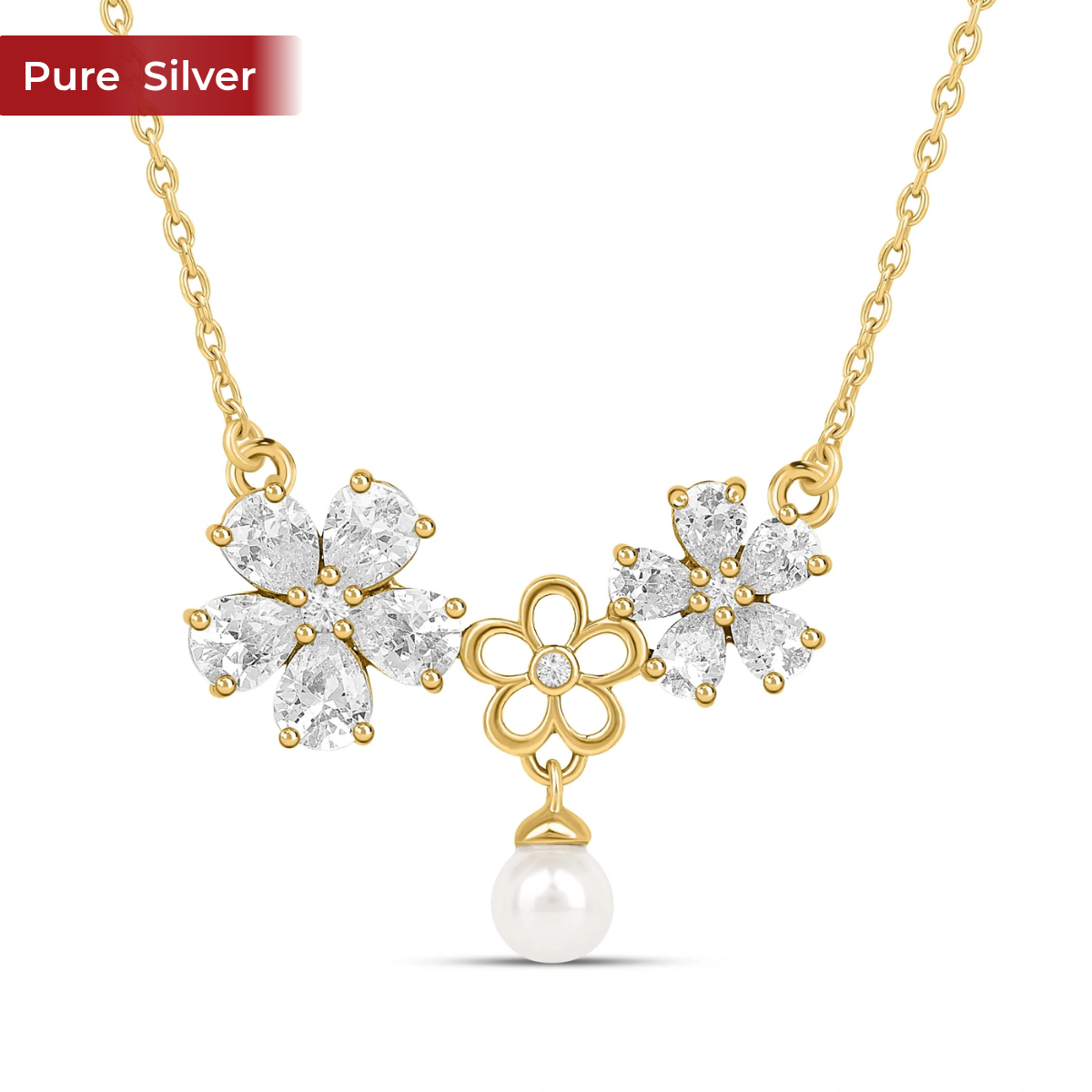 Roovi Dainty Dreams Floral Necklace in 925 Silver with 22kt Gold Plated