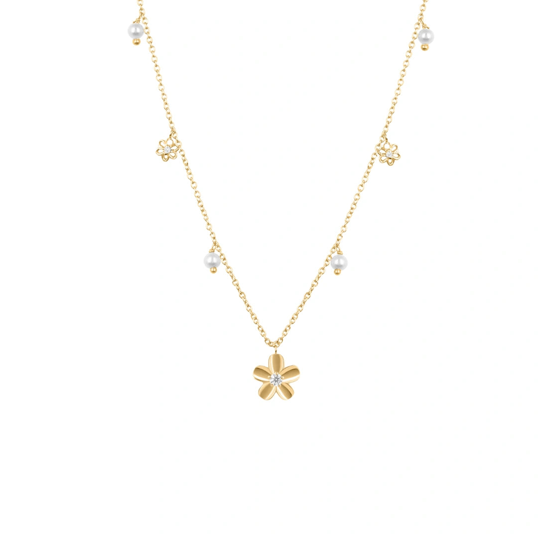 Roovi Dream Flower Pearl Necklace in 925 Silver with 22kt Gold Plating