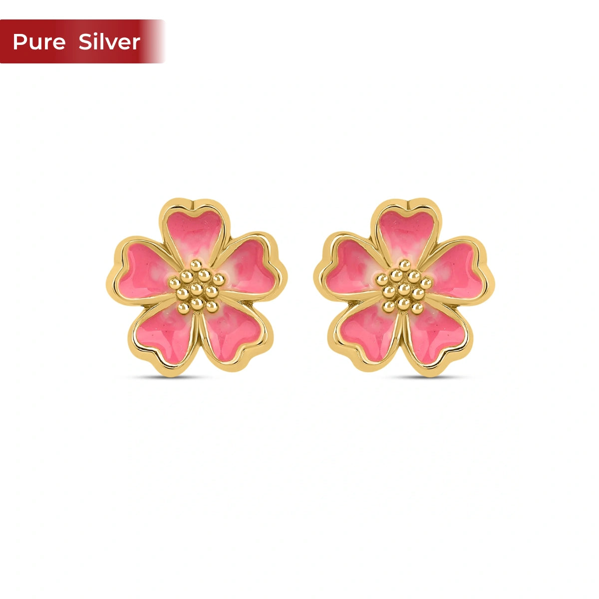 Roovi Pink Mist Floral Stud Earrings in 925 Sterling Silver
