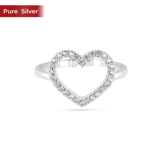 Roovi 925 Sterling Silver Heart Ring for Women | American Diamond Lightweight Minimal Daily Wear Ring