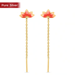 Roovi Lotus Petal 2 in 1 Style 925 Silver Lotus Petal Long Earrings