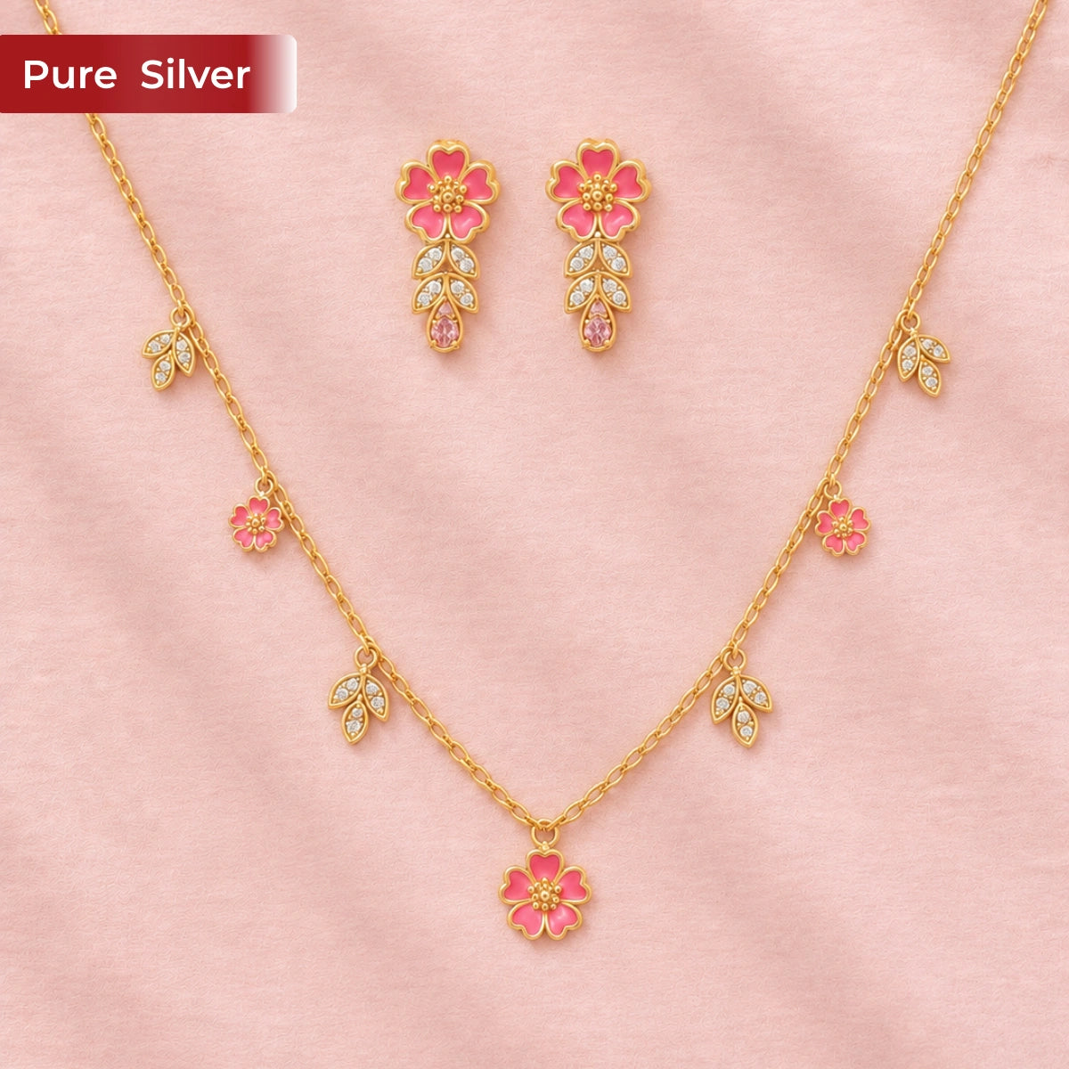 Roovi 925 Sterling Silver Bloomina Blush Necklace & Earring Set for Women | Lightweight Minimal Jewelry Combo