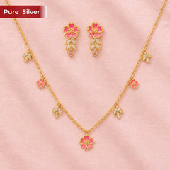 Roovi 925 Sterling Silver Bloomina Blush Necklace & Earring Set for Women | Lightweight Minimal Jewelry Combo