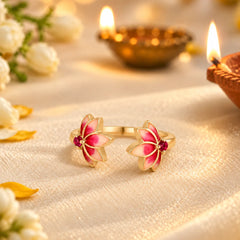 Roovi Lotus Aura 925 Silver Lotus Adjustable Ring for Women (1 Pc)